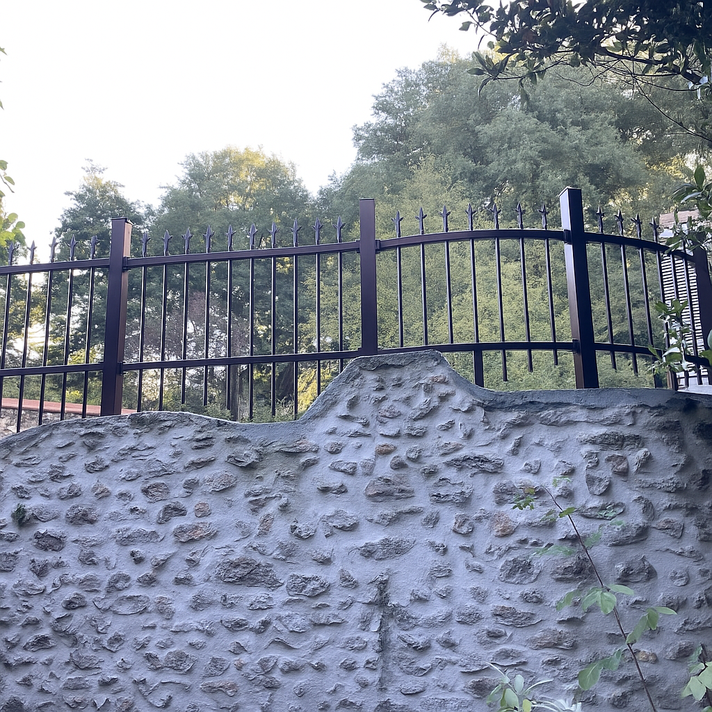 Mur de pierre et clôture métallique sans escabeau