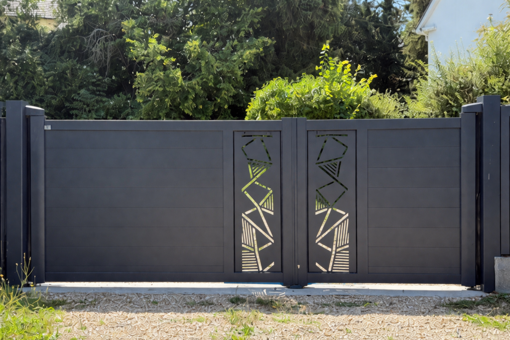 Portail moderne en métal gris